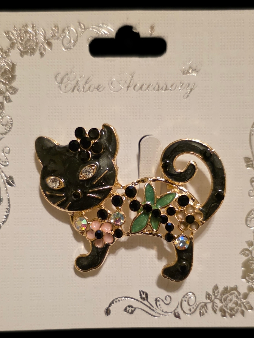 Goldtone Black Cat Brooch